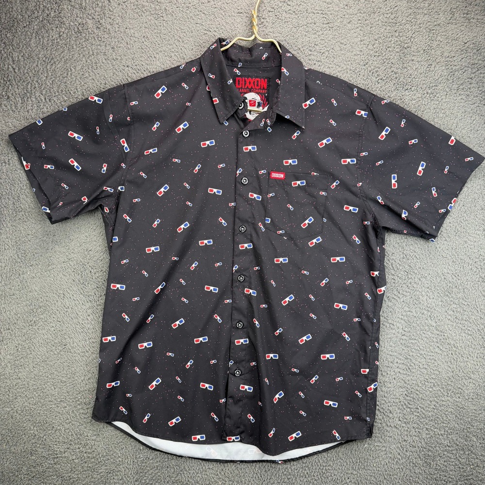 Dixxon Flannel Co Party Vision 3D Glasses Button Down Shirt Mens Large Black